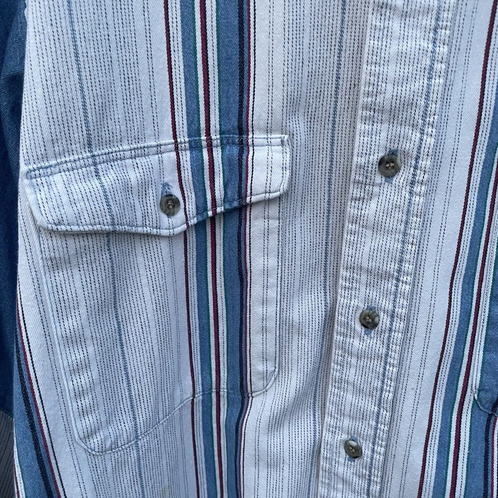 VTG Wrangler Shirt Blue Denim Stripe Brushpopper Western X-Long Tails 17.5/35 XL - Picture 8 of 12